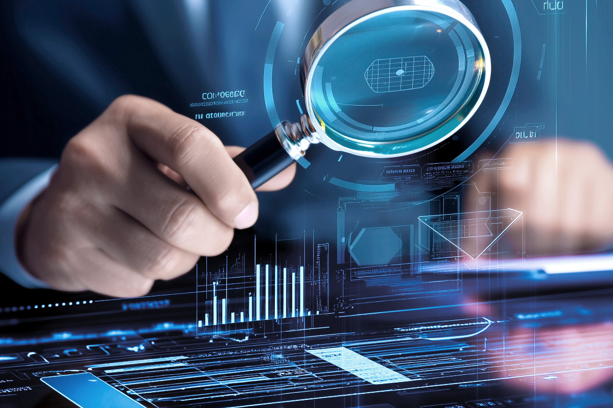 A hand holding a magnifying glass over a high-tech digital surface displaying complex data streams and analytical charts, representing BeeZee Vision’s IIC-A Custom Narrative Studies for geopolitical and sociocultural deconstruction. Alt Text (Spanish): Una mano sosteniendo una lupa sobre una superficie digital de alta tecnología que muestra flujos de datos complejos y gráficos analíticos, representando los Estudios Narrativos Personalizados IIC-A de BeeZee Vision para la deconstrucción geopolítica y sociocultural.